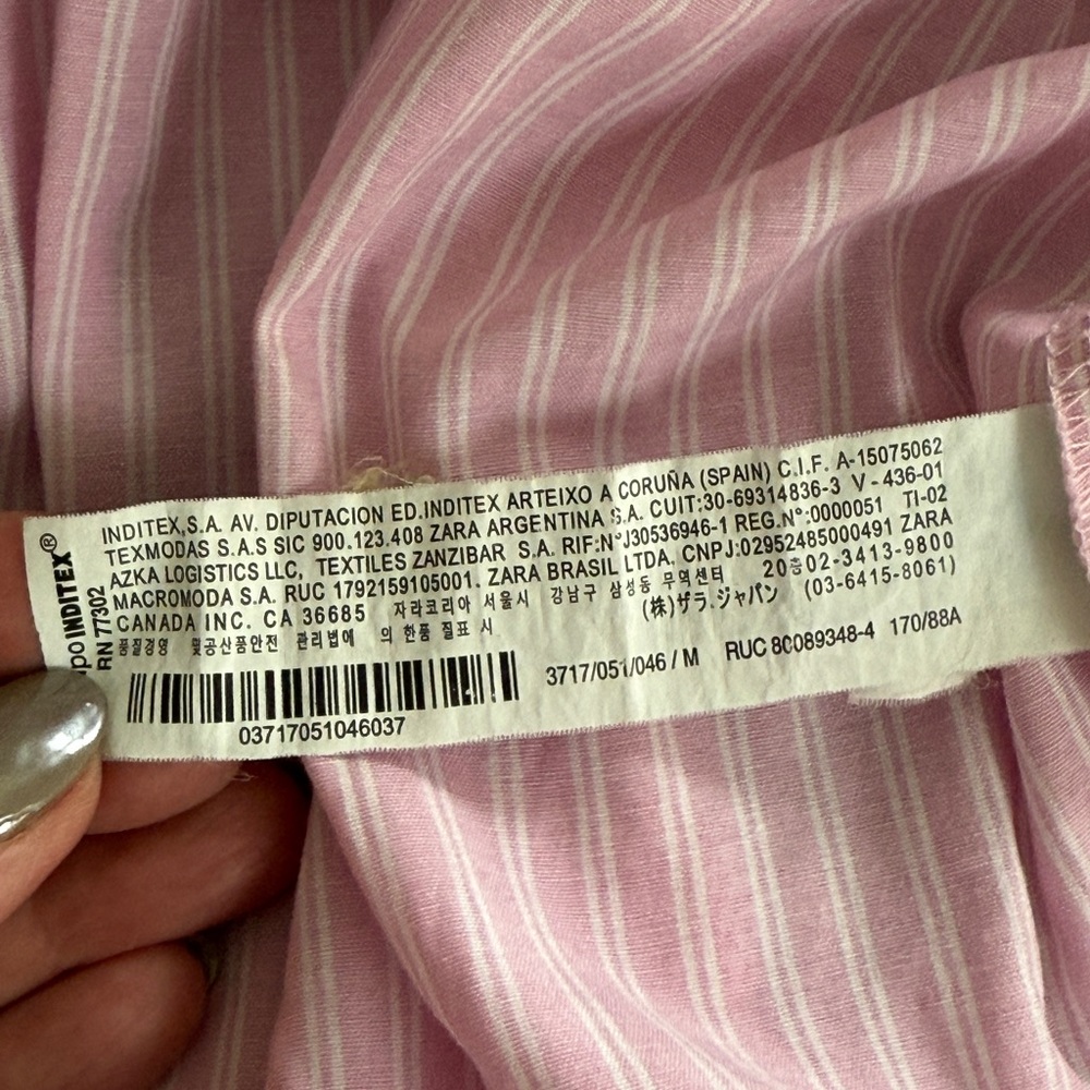 Zara Pink and White Mini Shirt Dress with Belt, Size Medium - Picture 6 of 6